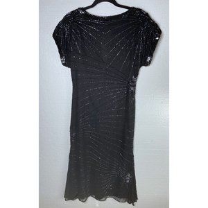 Lawerence Kazar Vintage Sz M Black Sequin Beaded Silk Long Dress Formal Evening